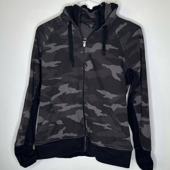 Athleta Triumph Printed Hoodie in Black Gray Camo Color Size Medium - Picture 2 of 7